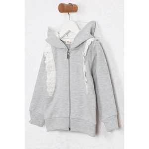 Kız Çocuk Hırka Yanları Dantelli - Gri (92/116)