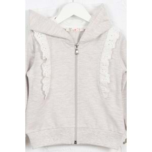 Kız Çocuk Hırka Yanları Dantelli - Kahve Melanj (92/116)