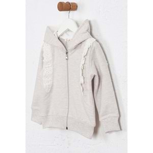 Kız Çocuk Hırka Yanları Dantelli - Kahve Melanj (92/116)