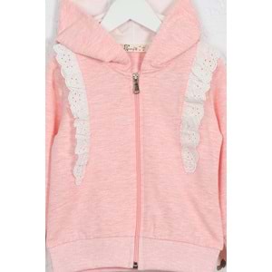 Kız Çocuk Hırka Yanları Dantelli - Pembe Melanj (92/116)