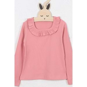 Kız Çocuk Tişört Kare Yakalı - Gül Kurusu (128/152)