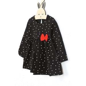 Kız Çocuk Elbise Küçük Puantiyeli - Siyah (86/110)