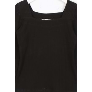 Kız Çocuk Tişört Dikdörtgen Yaka - Siyah (128/152)