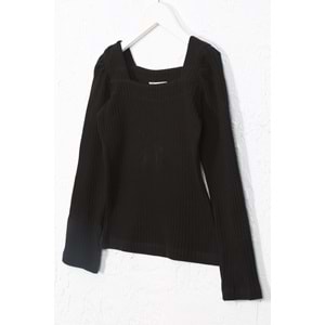 Kız Çocuk Tişört Dikdörtgen Yaka - Siyah (128/152)