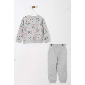 Kız Çocuk Sweat Takım Kediler Baskılı - Gri Melanj (98/122)