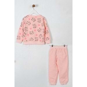 Kız Çocuk Sweat Takım Kediler Baskılı - Pembe Melanj (98/122)