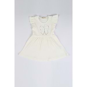 Kız Çocuk Elbise Büyük Kurdeleli - Krem (92/116)