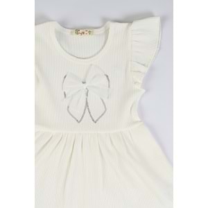 Kız Çocuk Elbise Büyük Kurdeleli - Krem (92/116)