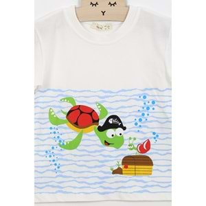 Erkek Çocuk Takım Kaplumbağa Baskılı - Krem (92/116)