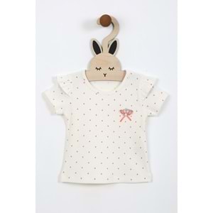 Kız Çocuk Tişört Yakası Tüllü Kurdeleli - Krem (92/116)