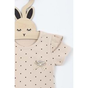 Kız Çocuk Tişört Yakası Tüllü Kurdeleli - Taş (92/116)