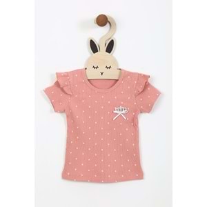 Kız Çocuk Tişört Yakası Tüllü Kurdeleli - Gül Kurusu (92/116)