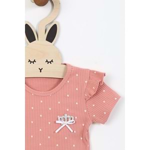 Kız Çocuk Tişört Yakası Tüllü Kurdeleli - Gül Kurusu (92/116)