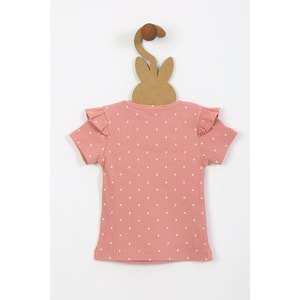 Kız Çocuk Tişört Yakası Tüllü Kurdeleli - Gül Kurusu (92/116)