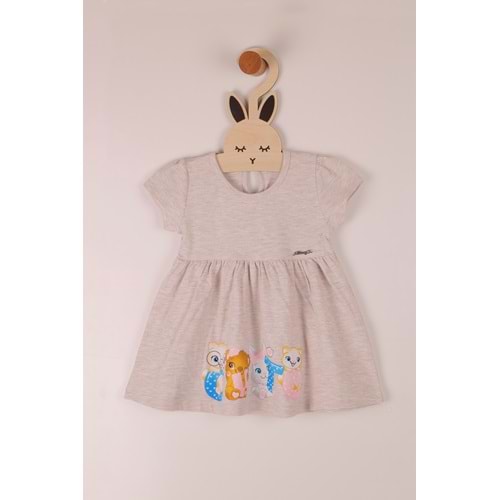 Kız Çocuk Elbise Fare Baskılı - Kahve Melanj (86/110)