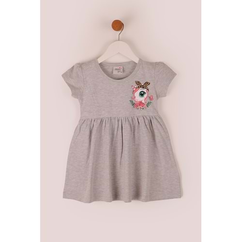 Kız Çocuk Elbise Unicorncuk Baskılı - Gri (98/122)