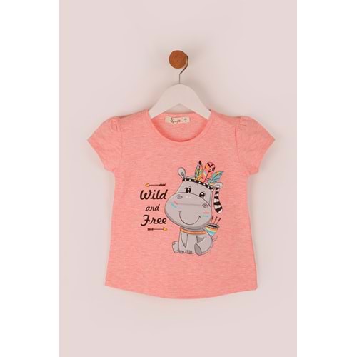 Kız Çocuk Tişört Kızılderili At Baskılı - Yavruağzı (92/116)