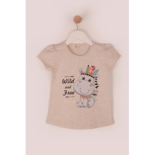 Kız Çocuk Tişört Kızılderili At Baskılı - Kahve (92/116)