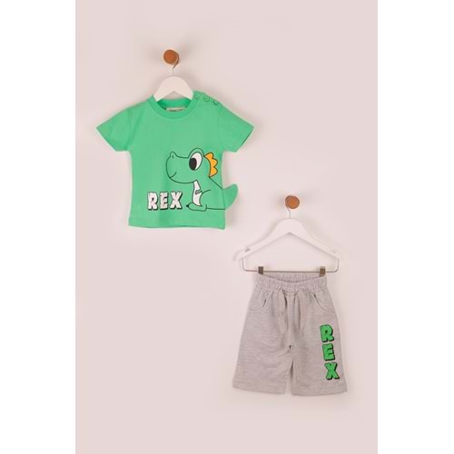 Erkek Çocuk Şortlu Takım Yavru Dino Baskılı - Yeşil (74/98)