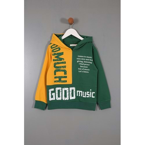 Erkek Çocuk Sweatshirt Good Music Baskılı - Koyu Yeşil (110/134)