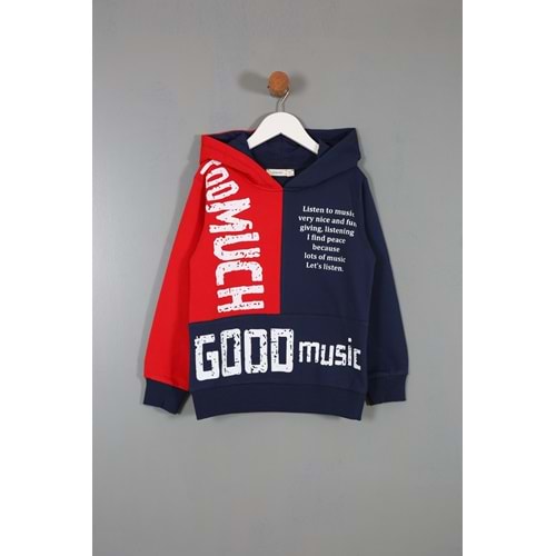 Erkek Çocuk Sweatshirt Good Music Baskılı - Lacivert-Kırmızı (110/134)