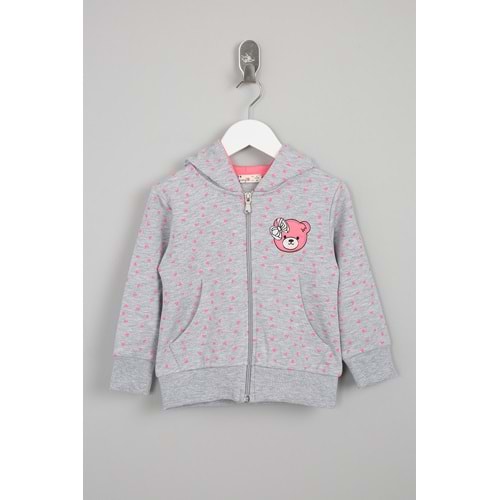 Kız Çocuk Hırka Çiçekli Ayıcık Nakışlı - Gri (86/110)