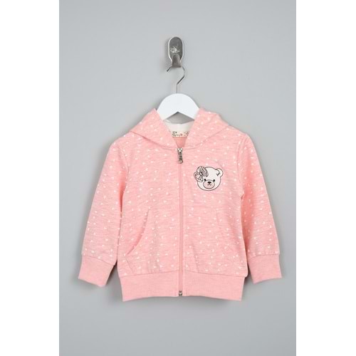 Kız Çocuk Hırka Çiçekli Ayıcık Nakışlı - Pembe (86/110)