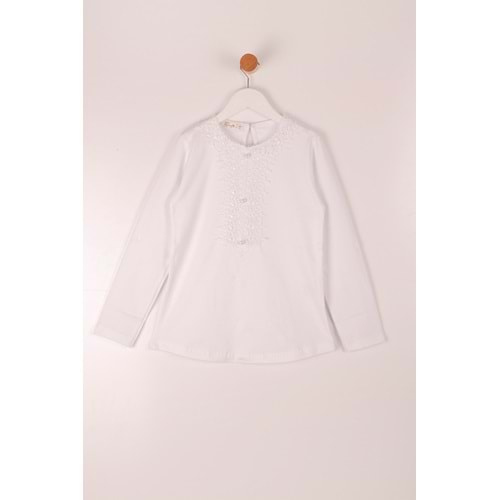 Kız Çocuk Okul Tişört Dantelli Yaka - Beyaz (128/152)