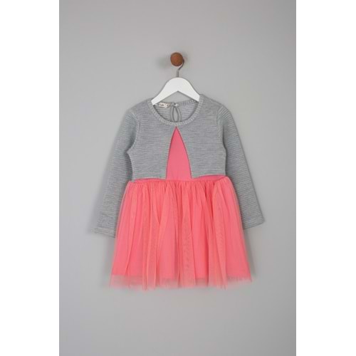 Kız Çocuk Elbise -Gri/Şeker Pembe (98/122)