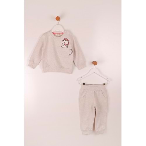 Kız Çocuk Sweat Takım Yavru Unicorn Nakışlı - Kahve (86/110)