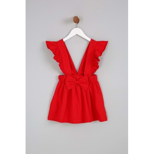 Kız Çocuk Askılı Etek Kurdeleli - Kırmızı (98/122)