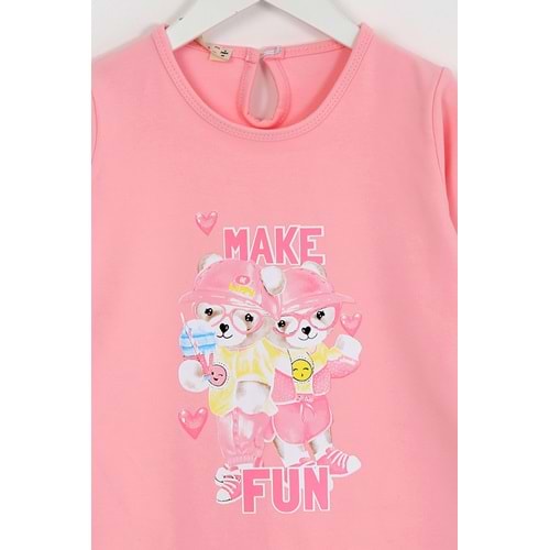 Kız Çocuk Elbise Make Fun Baskılı - Yavruağzı (98/122)