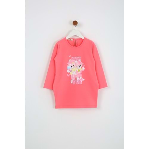 Kız Çocuk Elbise Make Fun Baskılı - Şeker Pembe (98/122)