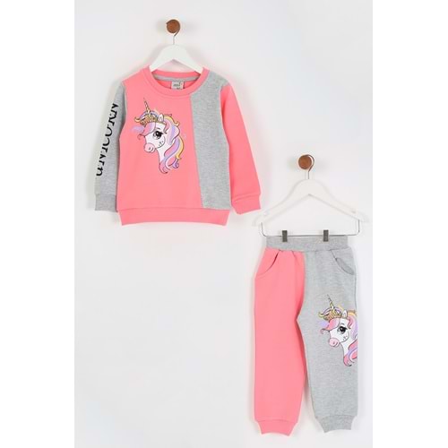 Kız Çocuk Sweat Takım Unicorn Baskılı - Şeker Pembe (98/122)