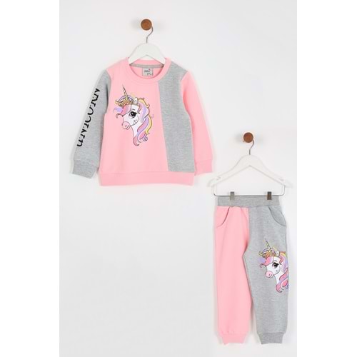 Kız Çocuk Sweat Takım Unicorn Baskılı - Yavruağzı (98/122)