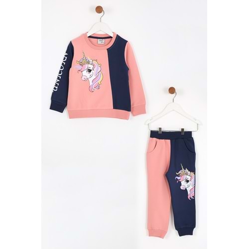 Kız Çocuk Sweat Takım Unicorn Baskılı - Gül Kurusu (98/122)
