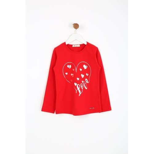 Kız Çocuk Tişört Love Baskılı - Kırmızı (116/140)