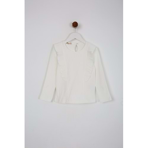 Kız Çocuk Tişört Parçalı Büzgülü - Krem (98/122)