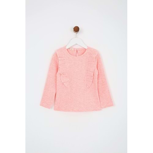 Kız Çocuk Tişört Parçalı Büzgülü - Pembe Melanj (98/122)