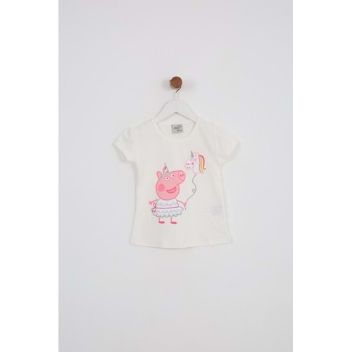 Kız Çocuk Tişört Domuz Baskılı - Krem (92/116)