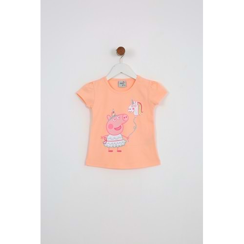 Kız Çocuk Tişört Domuz Baskılı - Yavruağzı (92/116)