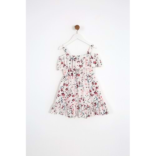 Kız Çocuk Elbise Çiçek Desenli - Krem (104-128)