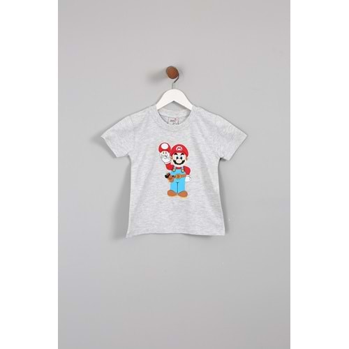 Erkek Çocuk Tişört Mario Baskılı - Gri (98/122)