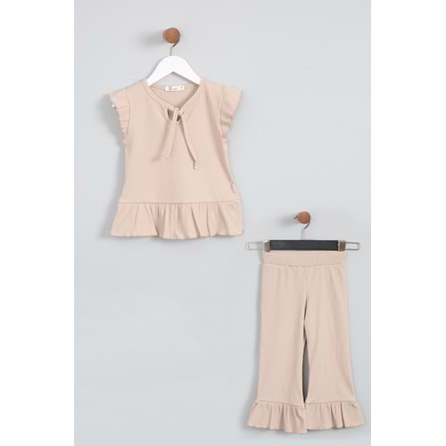 Kız Çocuk Sweet Takım Beli Büzgülü - Sütlü Kahve (98/122)