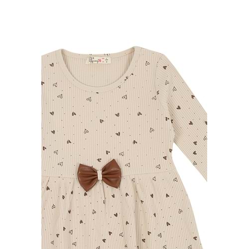 Kız Çocuk Elbise Deri Fiyonklu - Taş (98/122)