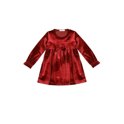 Kız Çocuk Elbise Kadife Kumaş - Bordo (92/116)