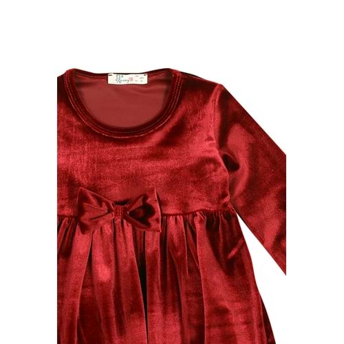Kız Çocuk Elbise Kadife Kumaş - Bordo (92/116)