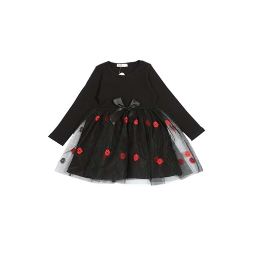 Kız Çocuk Elbise Kurdeleli - Siyah (98/122)