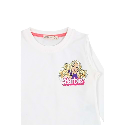 Kız Çocuk Sweat Takım Barbie Yazılı - Krem (98/122)