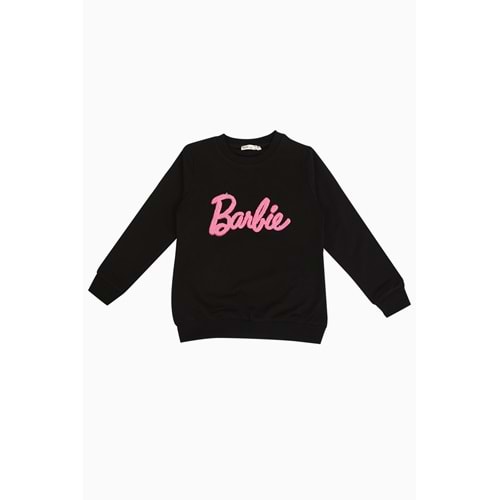 Kız Çocuk Tişört Barbie Nakışlı - Siyah (128/152)
